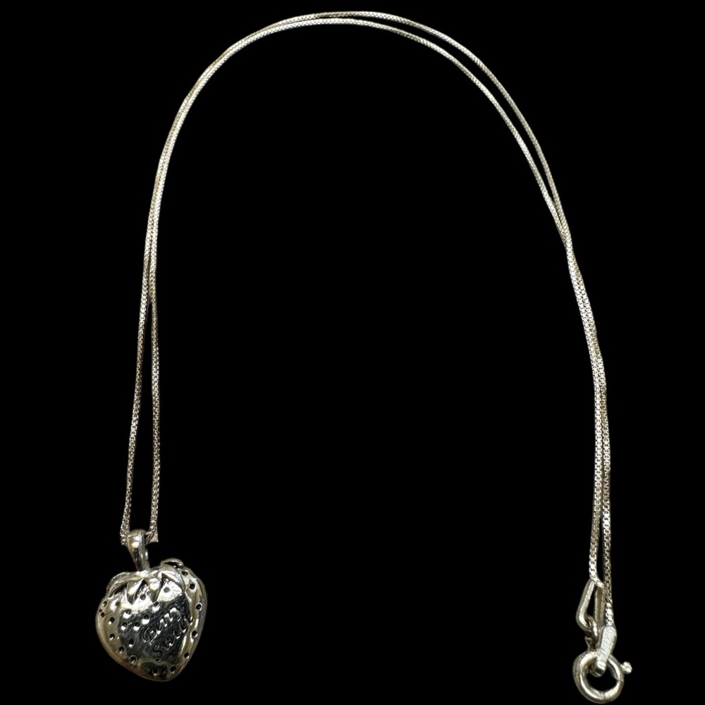 Silver 925 dainty small strawberry necklace, Berry Sweet